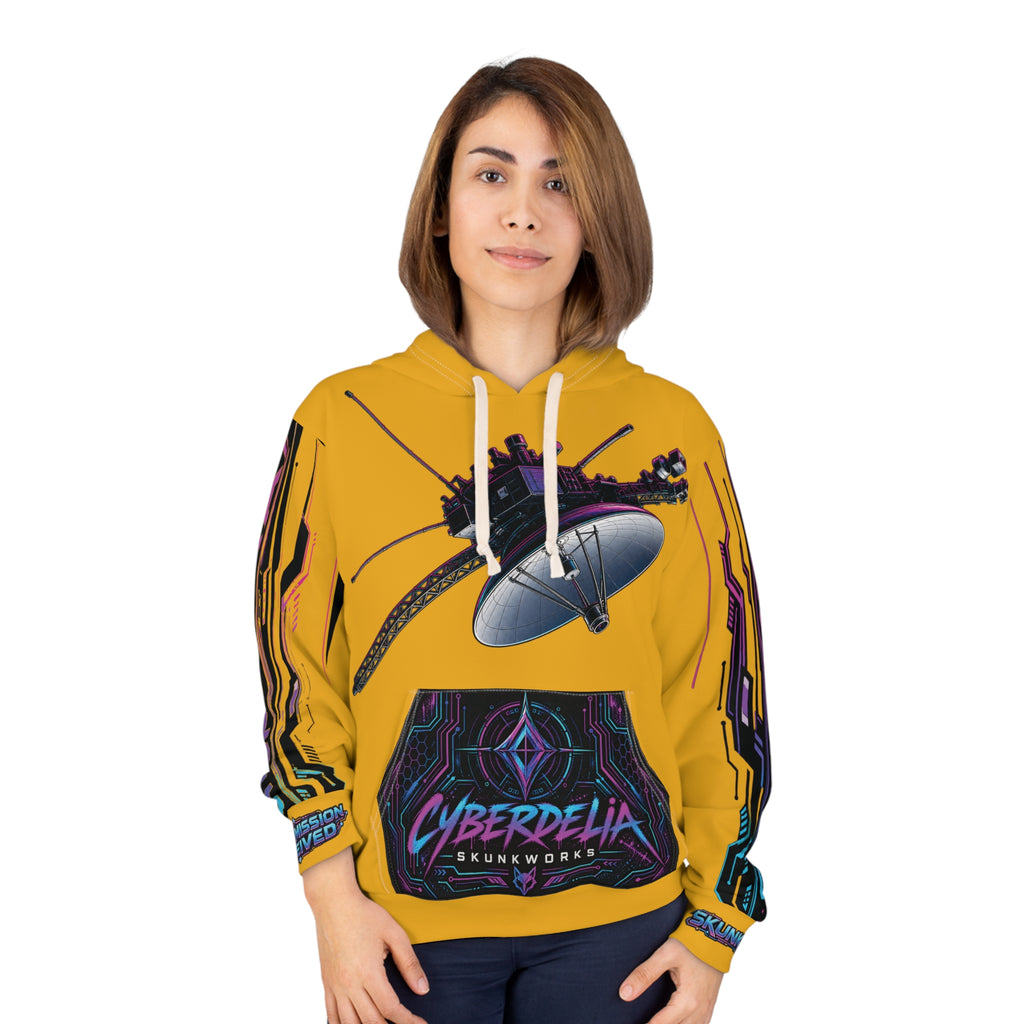 Orange Cyberdelia Rose Hoodie — Psychedelic Cyberpunk Pullover