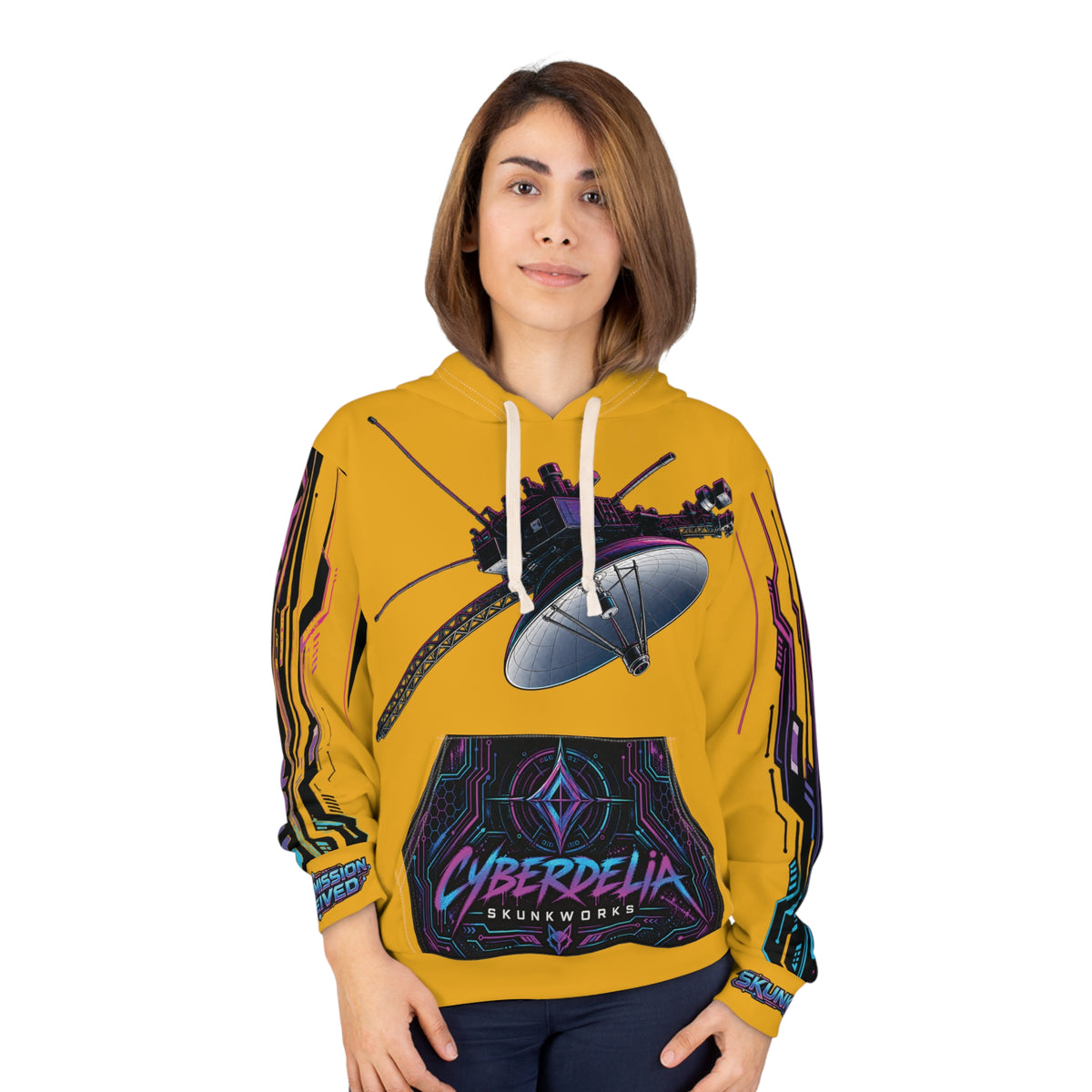 Orange Cyberdelia Rose Hoodie — Psychedelic Cyberpunk Pullover