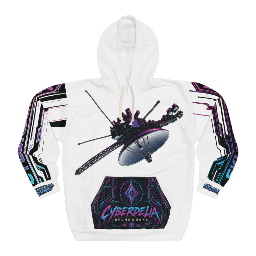 White Cyberdelia Rose Hoodie — Psychedelic Cyberpunk Pullover
