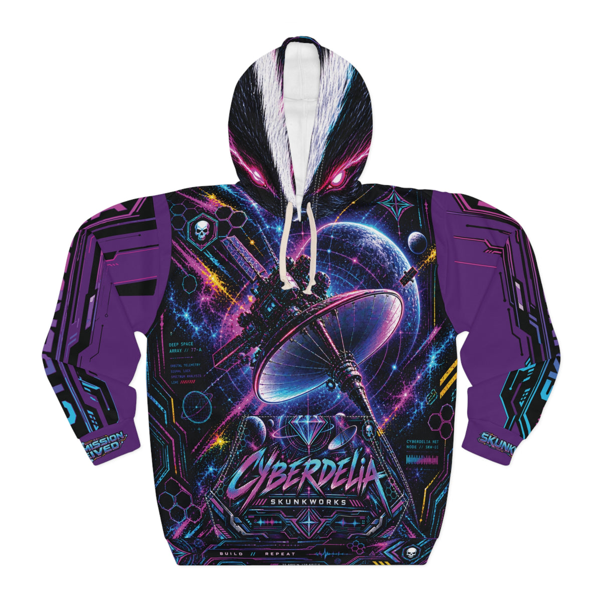 Purple Cyberdelia Orbital Skunk-One // All-Over Print Hoodie