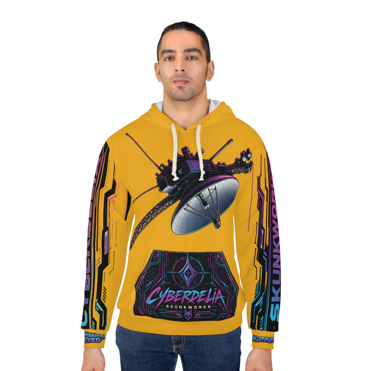 Orange Cyberdelia Rose Hoodie — Psychedelic Cyberpunk Pullover