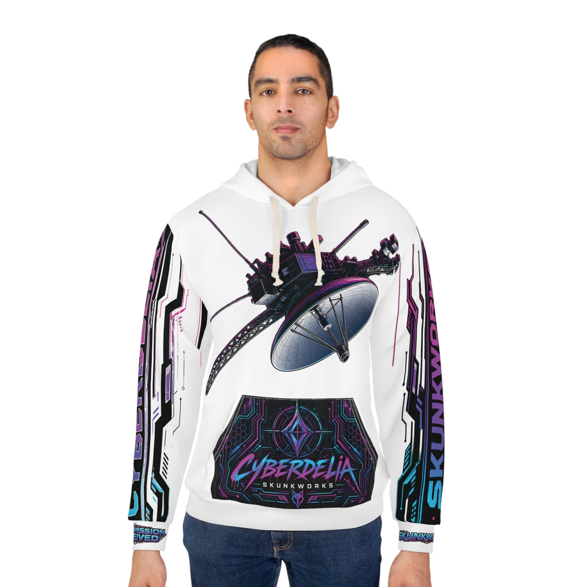 White Cyberdelia Rose Hoodie — Psychedelic Cyberpunk Pullover