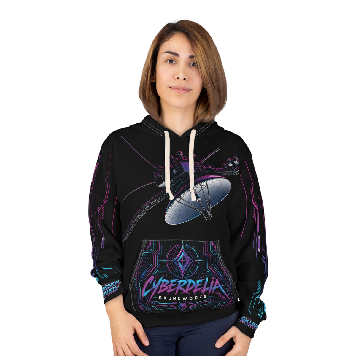 Black Cyberdelia Rose Hoodie — Psychedelic Cyberpunk Pullover