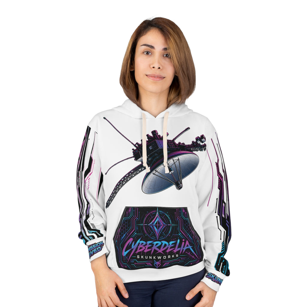 White Cyberdelia Rose Hoodie — Psychedelic Cyberpunk Pullover