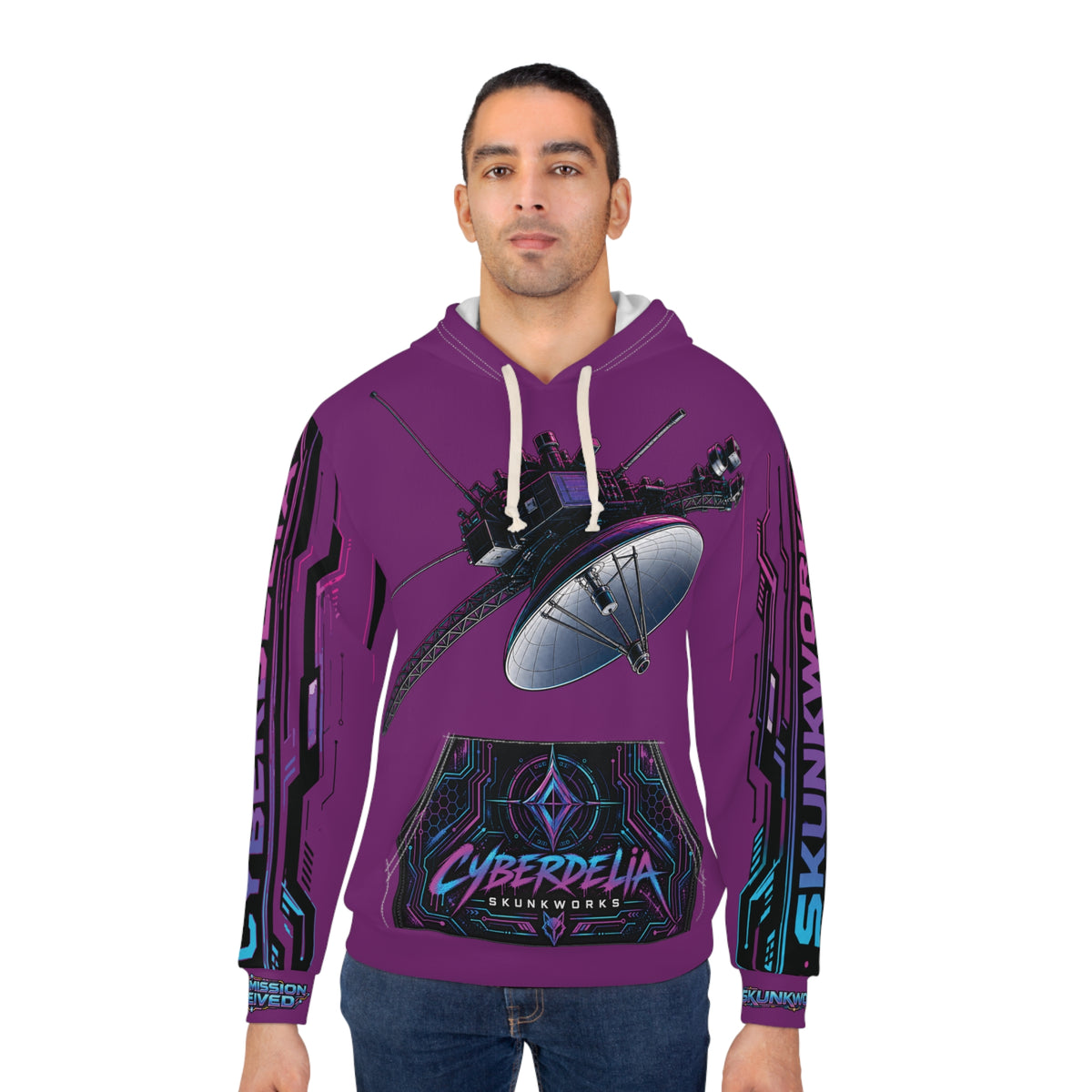 Purple Cyberdelia Rose Hoodie — Psychedelic Cyberpunk Pullover
