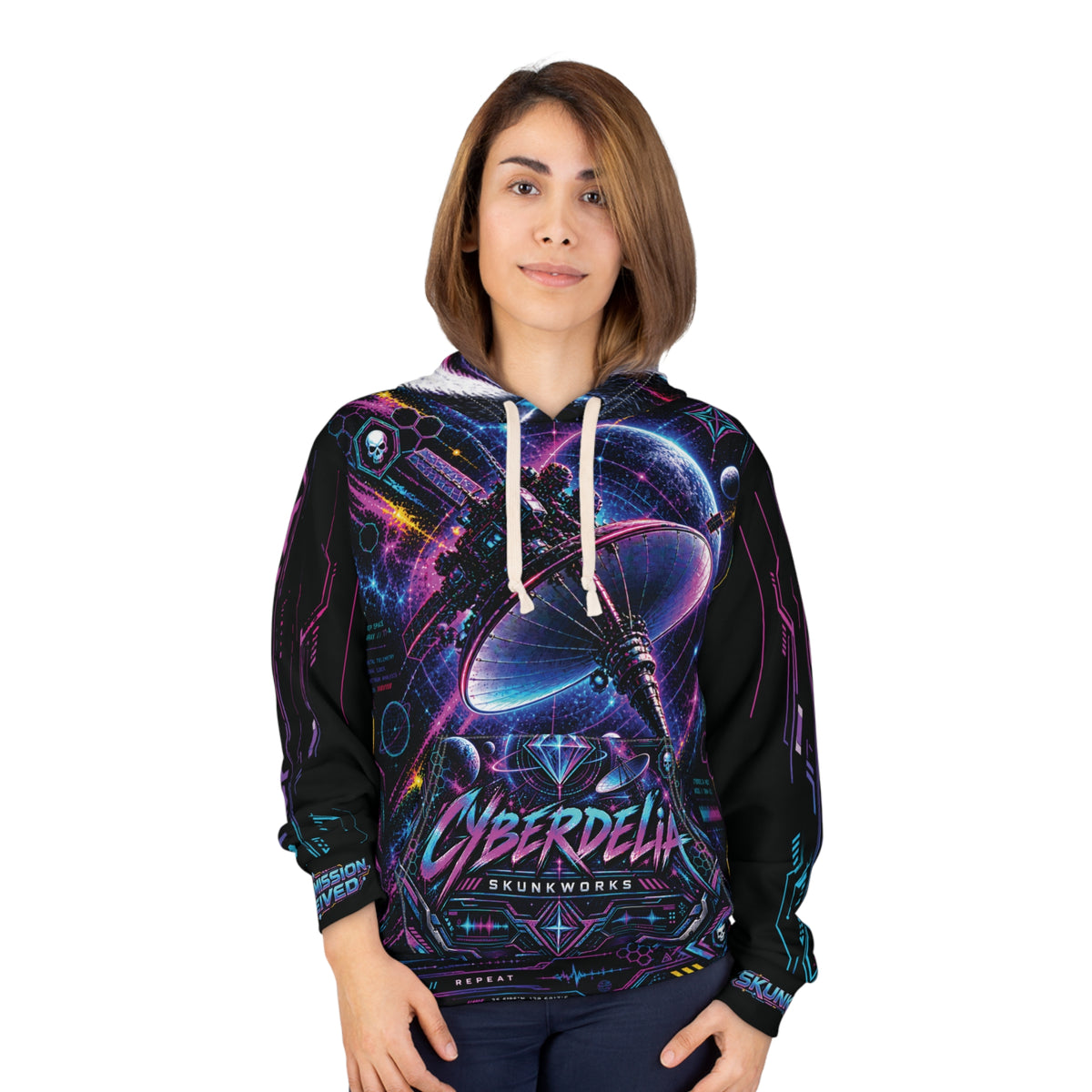 Black Cyberdelia Orbital Skunk-One // All-Over Print Hoodie