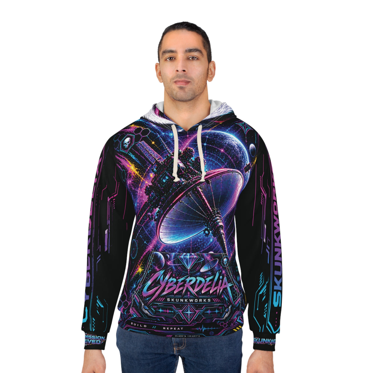 Black Cyberdelia Orbital Skunk-One // All-Over Print Hoodie
