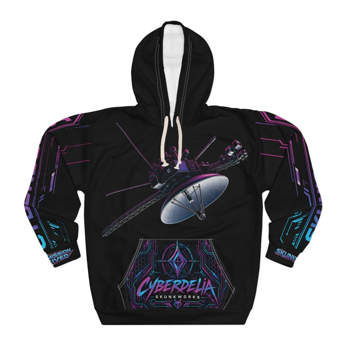 Black Cyberdelia Rose Hoodie — Psychedelic Cyberpunk Pullover