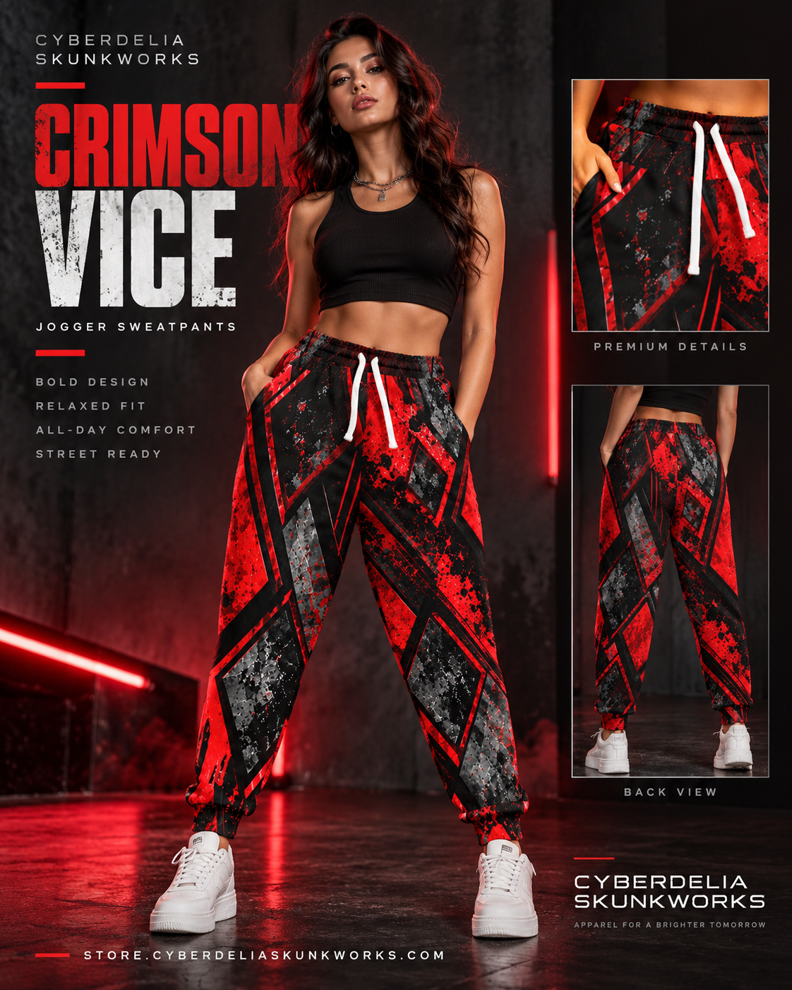 CRIMSON VICE | Nightfall Joggers All-Over Print Athletic Joggers | Cyberdelia Skunkworks
