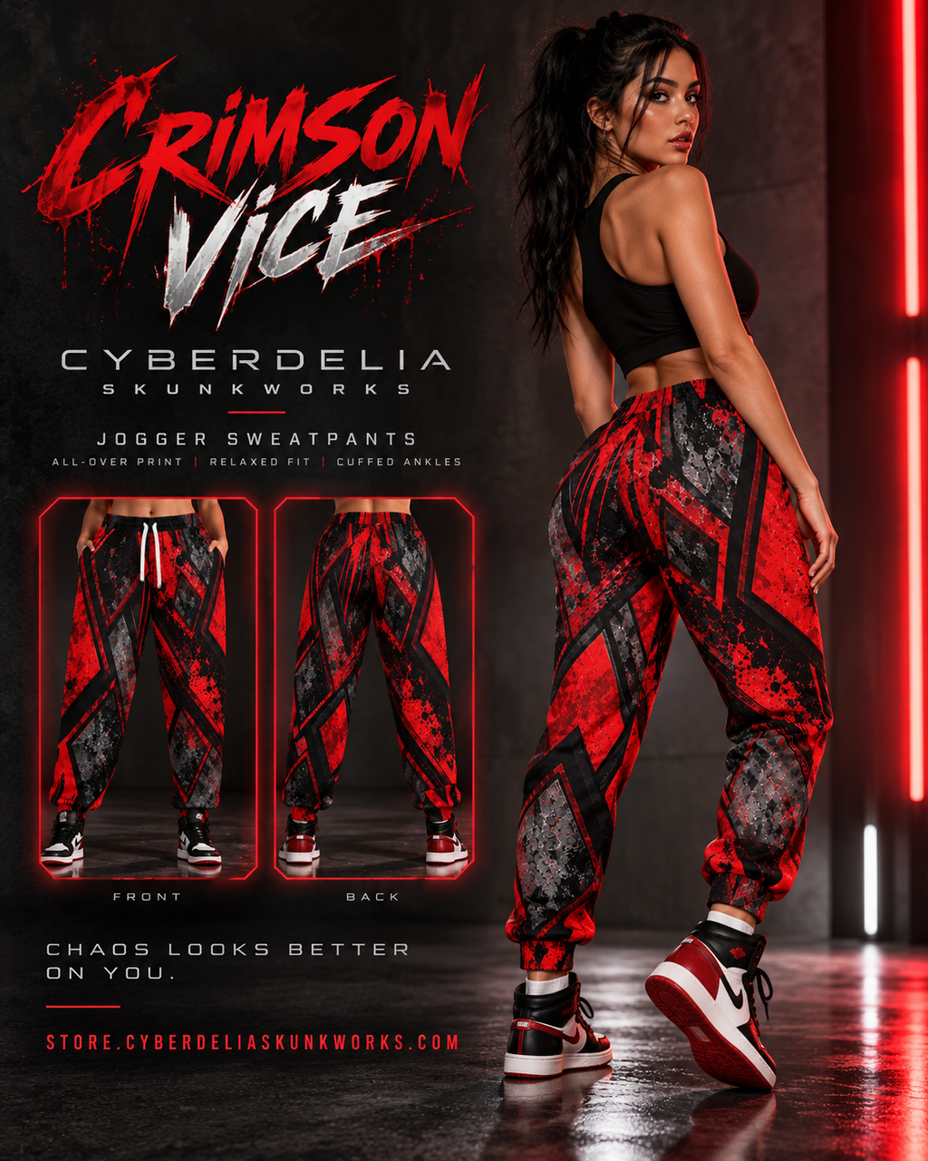 CRIMSON VICE | Nightfall Joggers All-Over Print Athletic Joggers | Cyberdelia Skunkworks