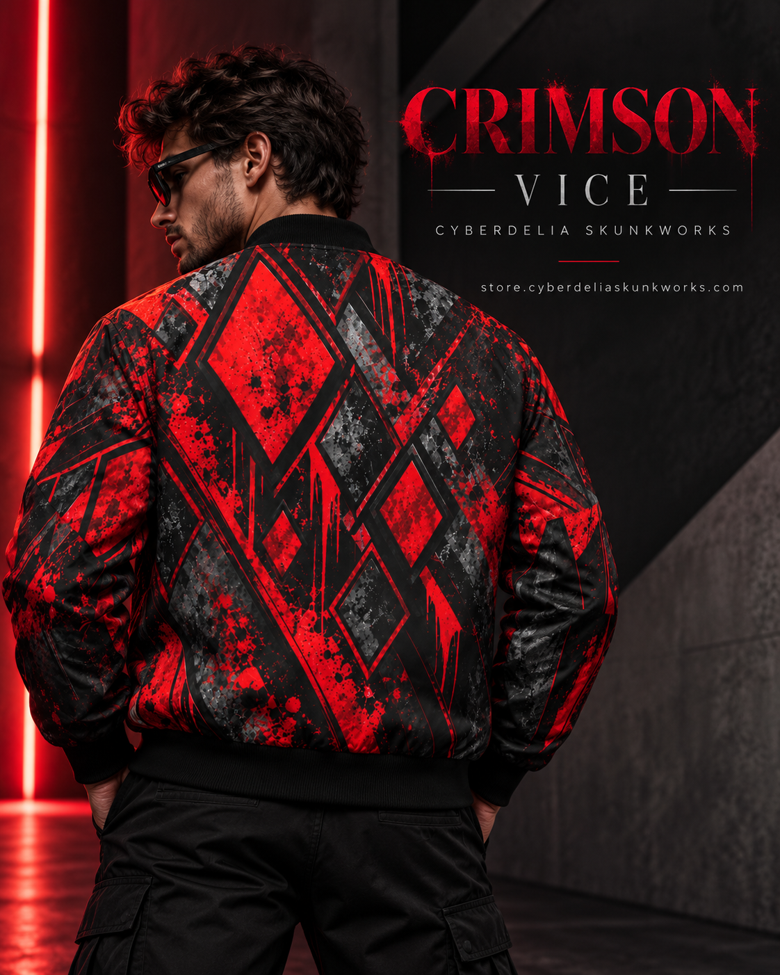 CRIMSON VICE | Redline Bomber Men's All-Over Print Bomber Jacket | Cyberdelia Skunkworks