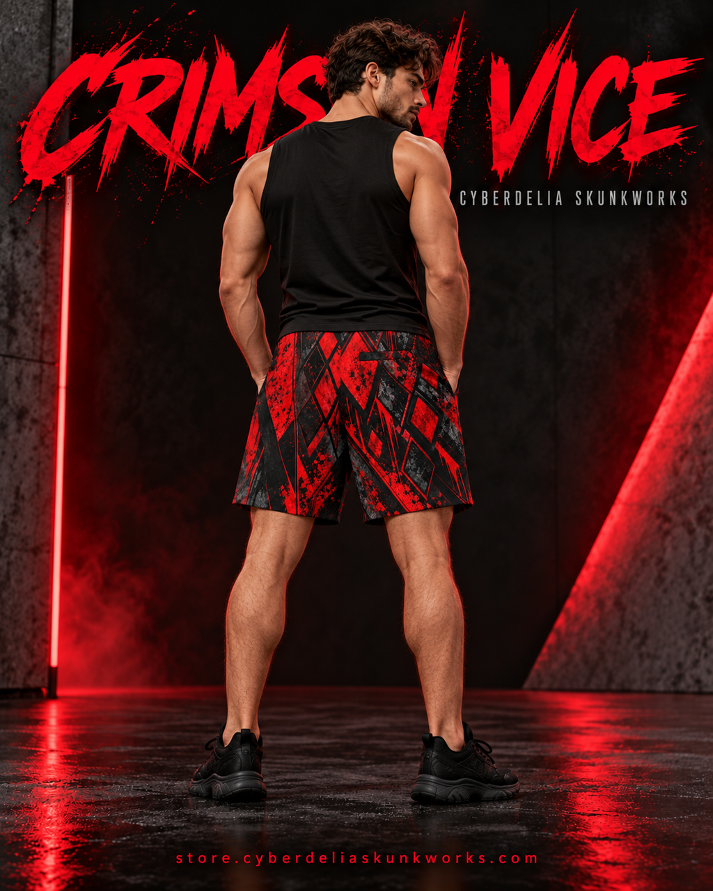 CRIMSON VICE | Blackout Shorts Men's All-Over Print Shorts | Cyberdelia Skunkworks