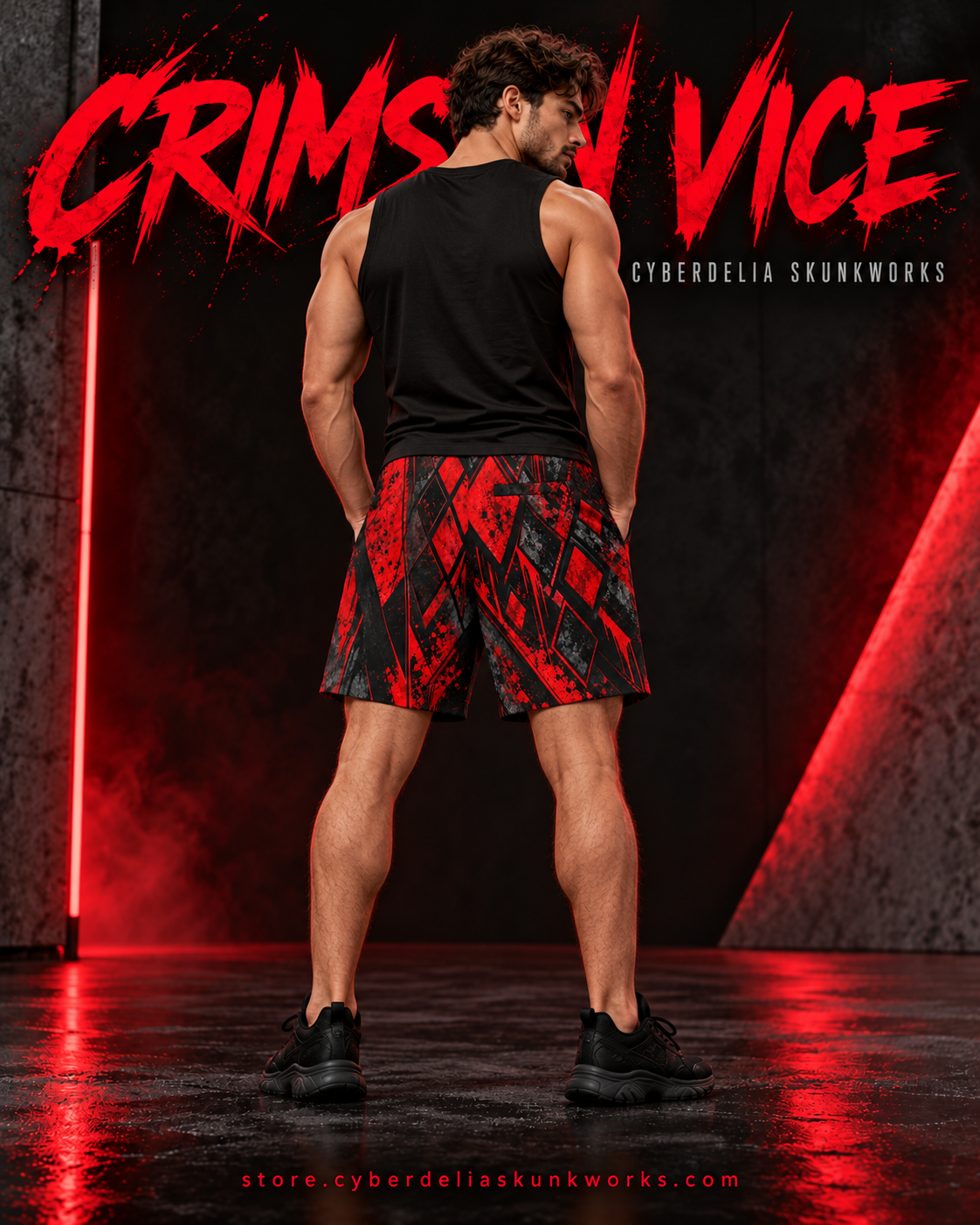 CRIMSON VICE | Blackout Shorts Men's All-Over Print Shorts | Cyberdelia Skunkworks