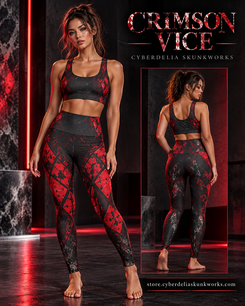 CRIMSON VICE | Afterdark Sports Bra Women's All-Over Print Sports Bra | Cyberdelia Skunkworks