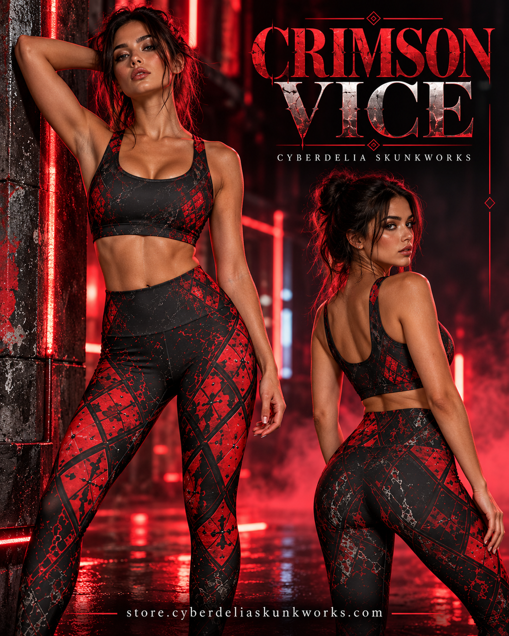 CRIMSON VICE | Afterdark Sports Bra Women's All-Over Print Sports Bra | Cyberdelia Skunkworks