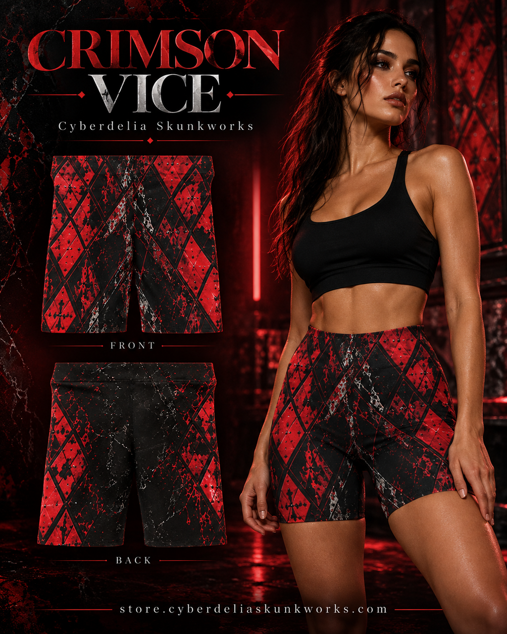 CRIMSON VICE | Afterdark Biker Shorts Women's All-Over Print Biker Shorts | Cyberdelia Skunkworks