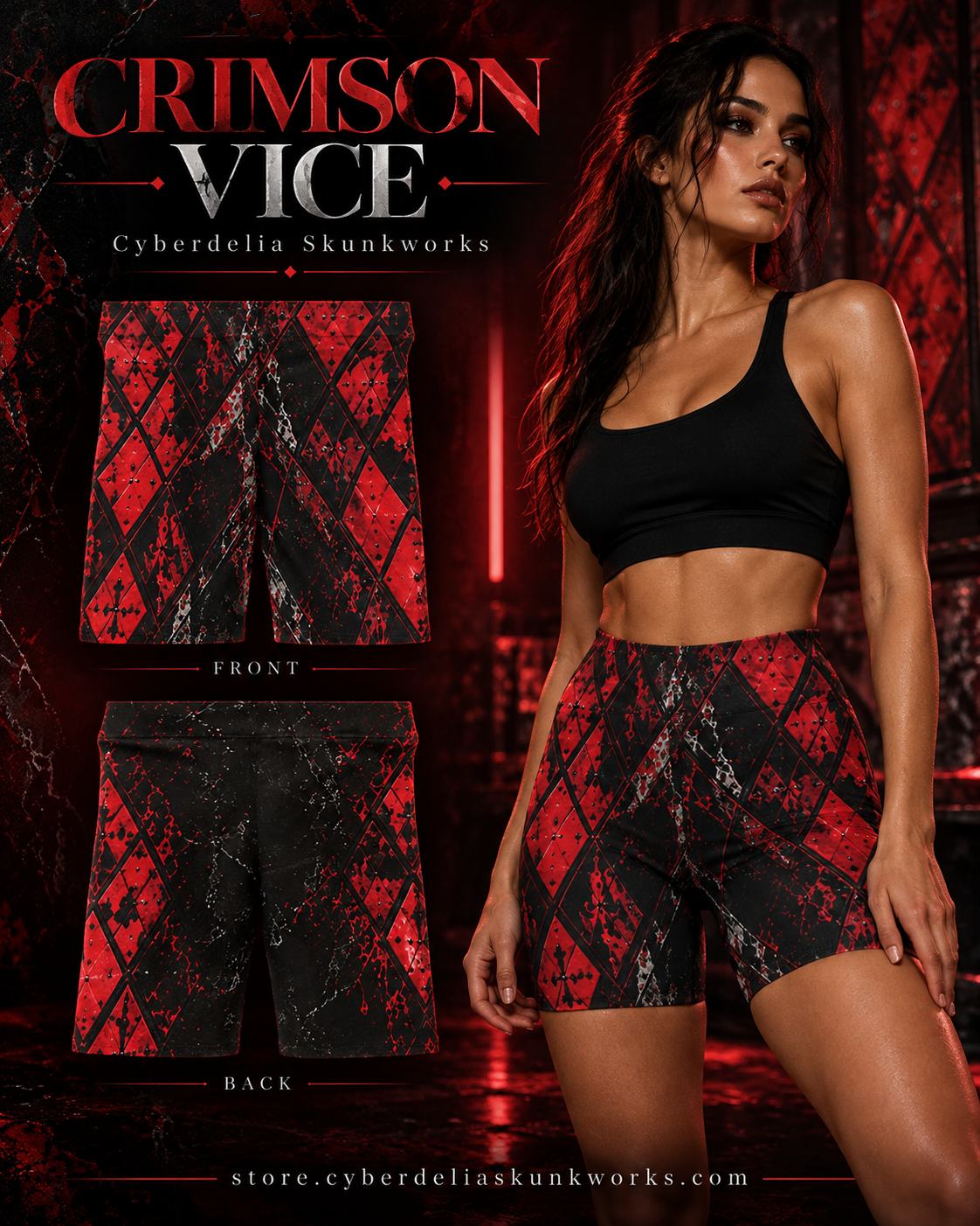 CRIMSON VICE | Afterdark Biker Shorts Women's All-Over Print Biker Shorts | Cyberdelia Skunkworks