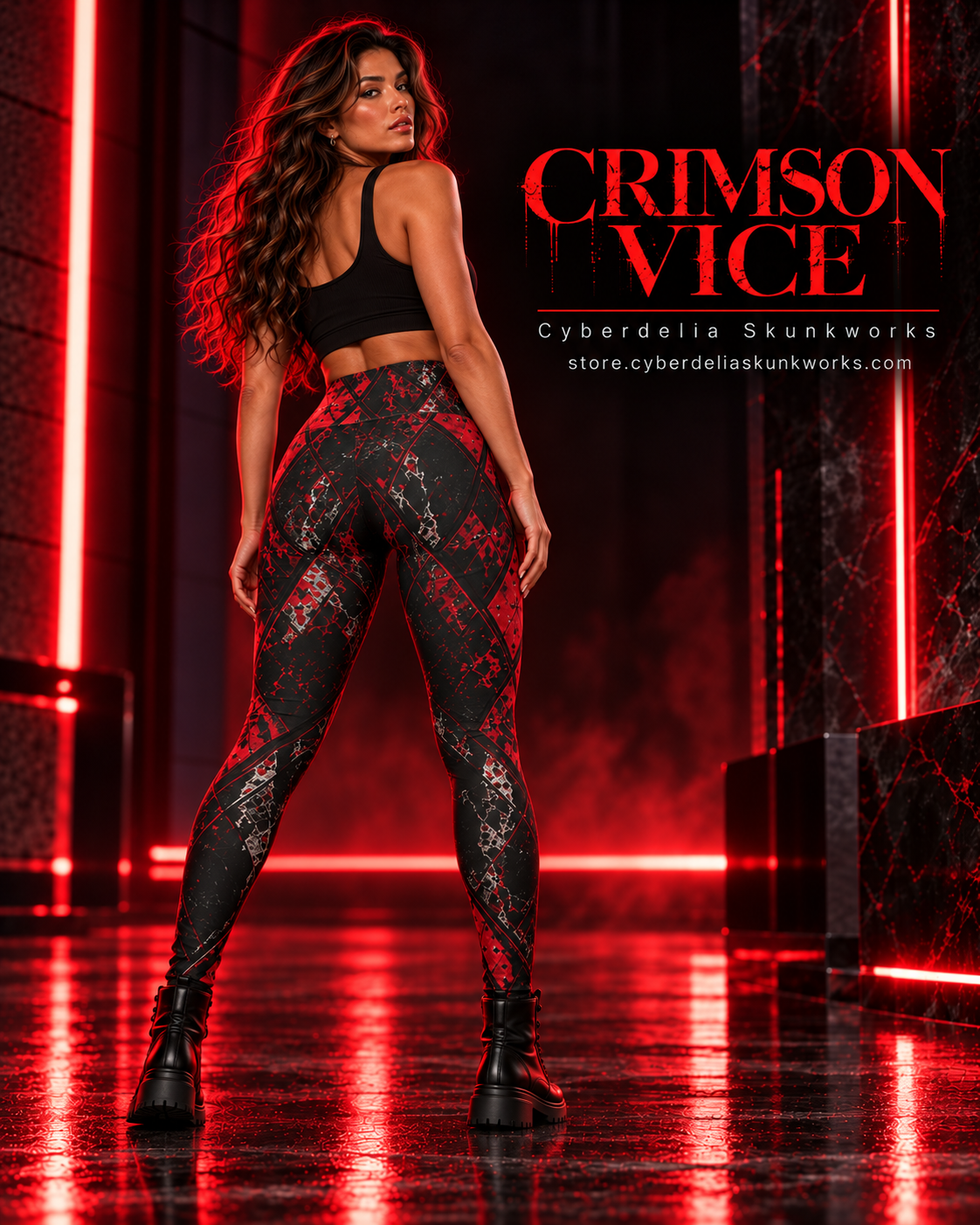 CRIMSON VICE | Afterdark Leggings Women's High-Waisted All-Over Print Leggings | Cyberdelia Skunkworks