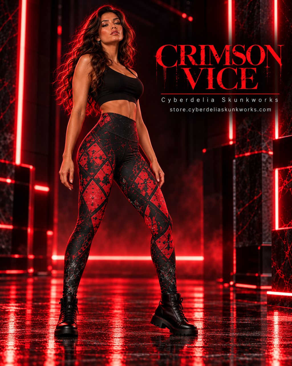 CRIMSON VICE | Afterdark Leggings Women's High-Waisted All-Over Print Leggings | Cyberdelia Skunkworks