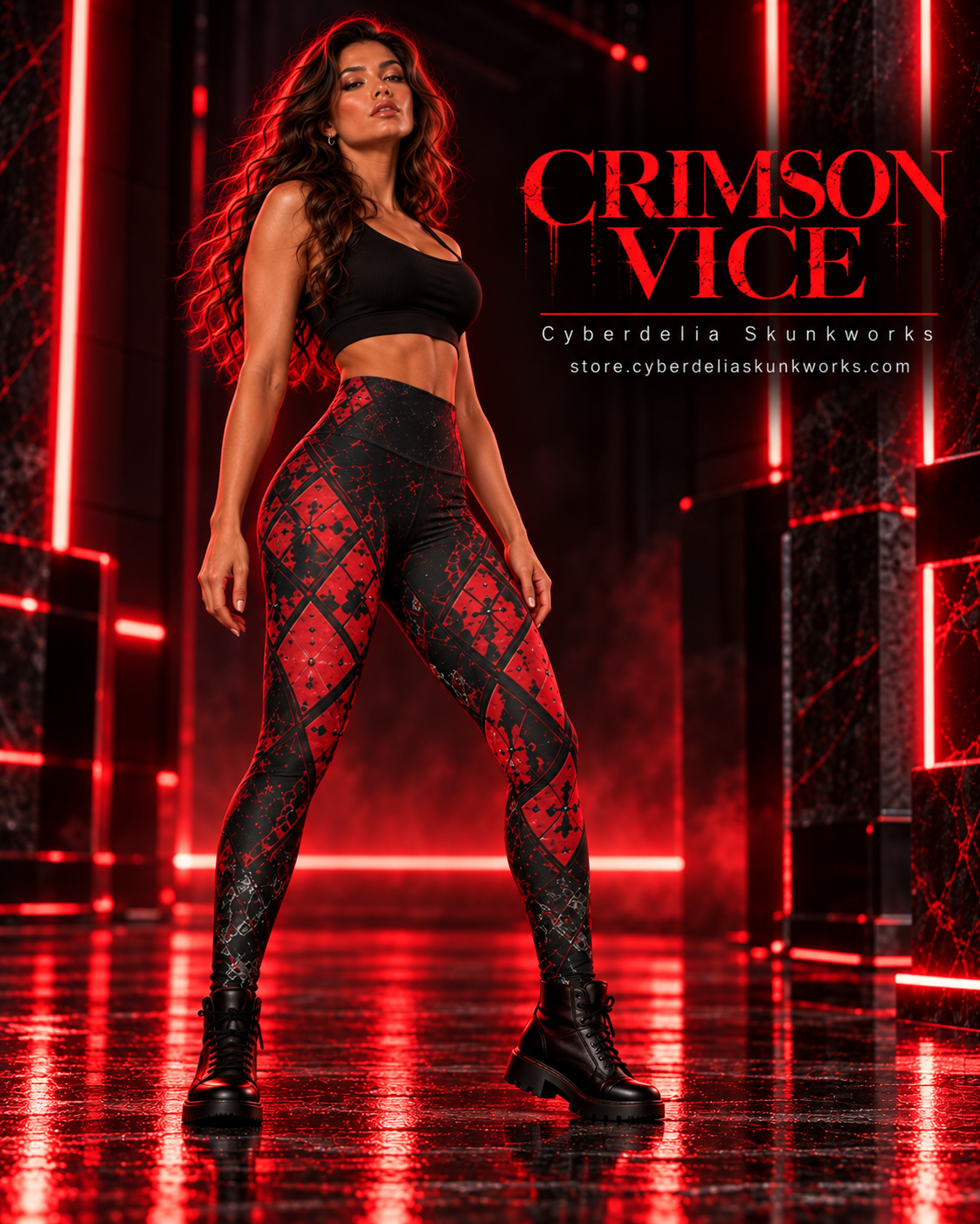CRIMSON VICE | Afterdark Leggings Women's High-Waisted All-Over Print Leggings | Cyberdelia Skunkworks