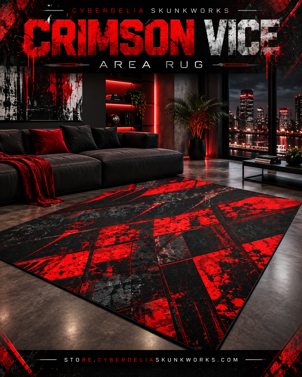 CRIMSON VICE Statement Area Rug | Cyberdelia Skunkworks