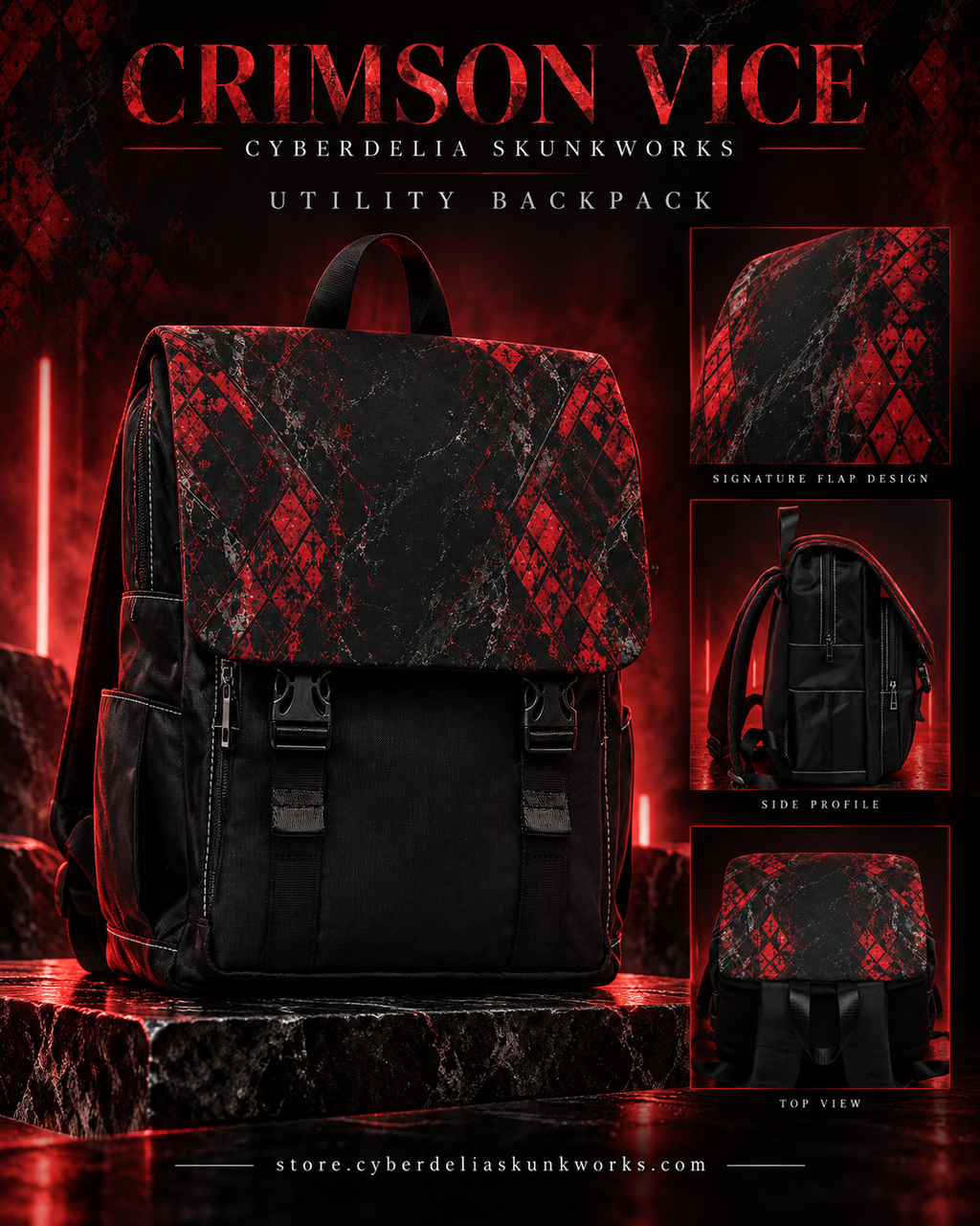 CRIMSON VICE Rebel Utility Backpack | Cyberdelia Skunkworks