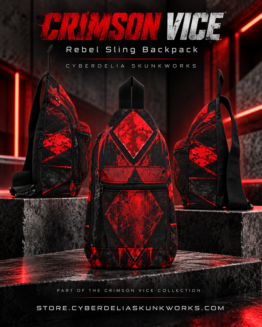 CRIMSON VICE Rebel Sling Backpack | Cyberdelia Skunkworks
