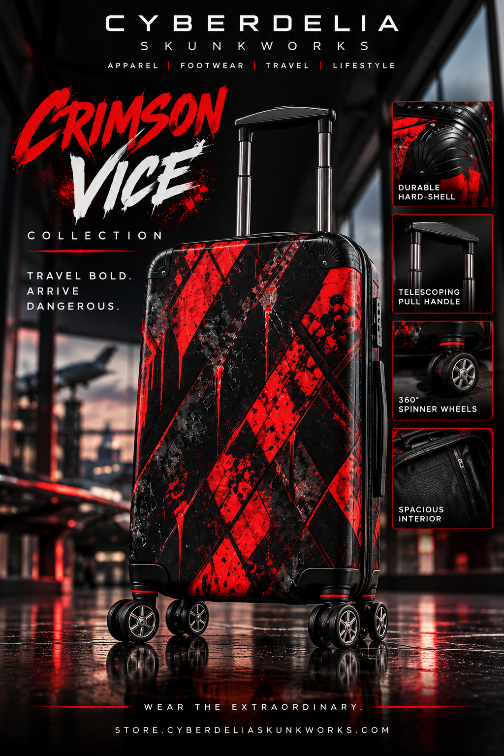 CRIMSON VICE Hard-Shell Spinner Suitcase | Cyberdelia Skunkworks