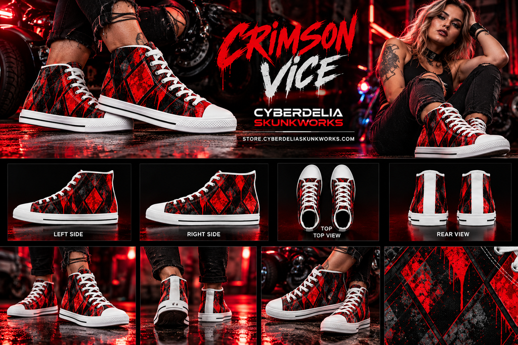 CRIMSON VICE Women's High-Top Sneakers | Cyberdelia Skunkworks