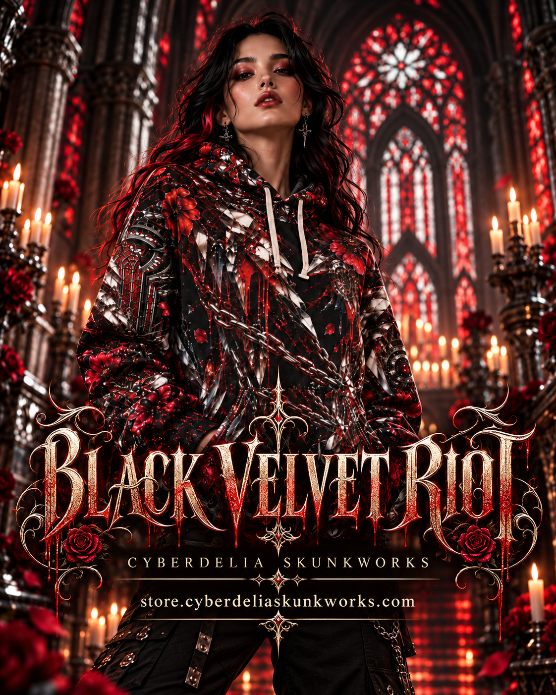 BLACK VELVET RIOT AOP HOODIE