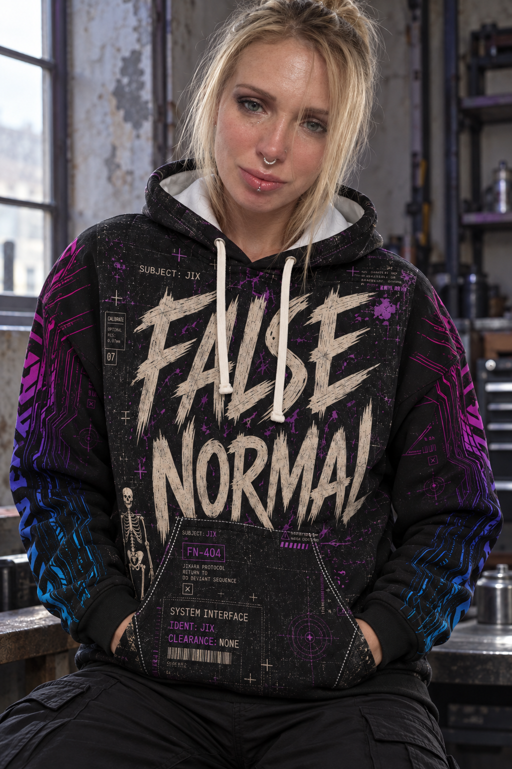 Cyberdelia Skunkworks False Normal Jixara Protocol // All-Over Print Hoodie