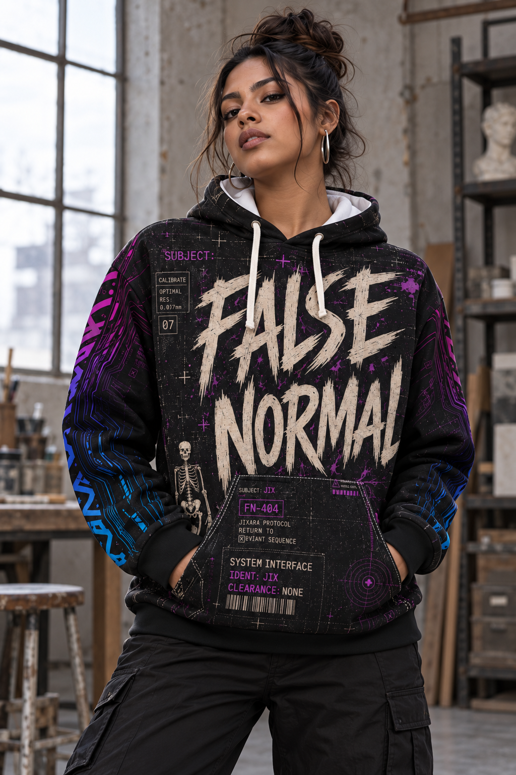 Cyberdelia Skunkworks False Normal Jixara Protocol Sleeve Patter #2 // All-Over Print Hoodie