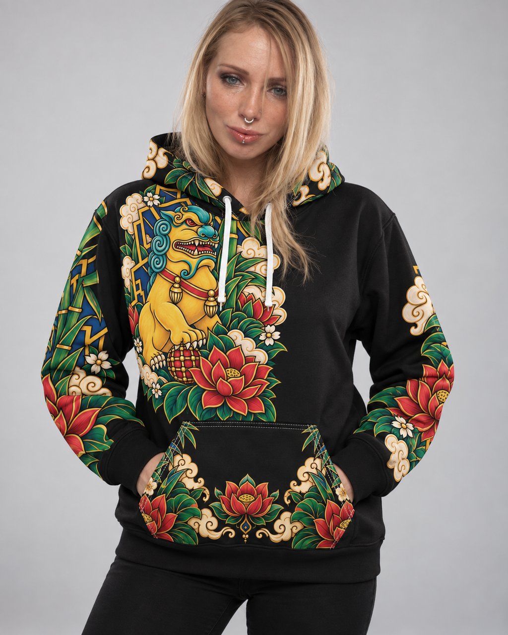 Lotus Sentinel — Guardian Lion Hoodie