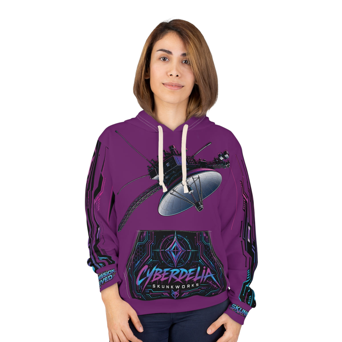 Purple Cyberdelia Rose Hoodie — Psychedelic Cyberpunk Pullover