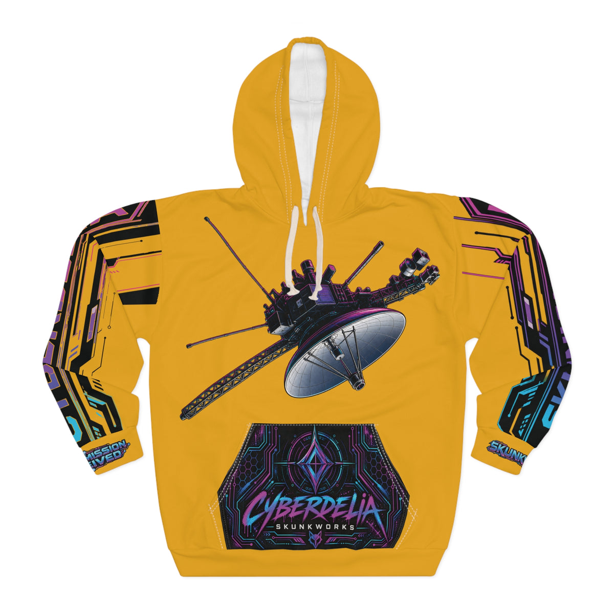 Orange Cyberdelia Rose Hoodie — Psychedelic Cyberpunk Pullover
