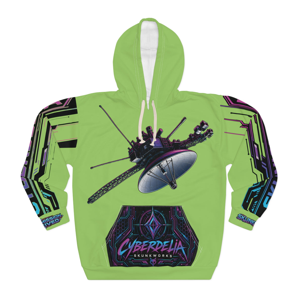 Green Cyberdelia Rose Hoodie — Psychedelic Cyberpunk Pullover
