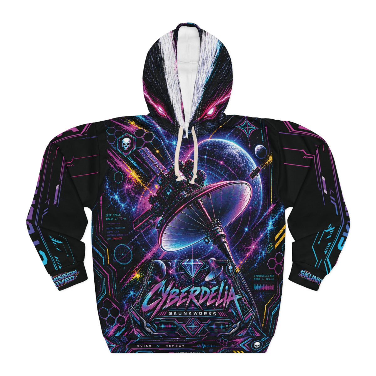 Black Cyberdelia Orbital Skunk-One // All-Over Print Hoodie