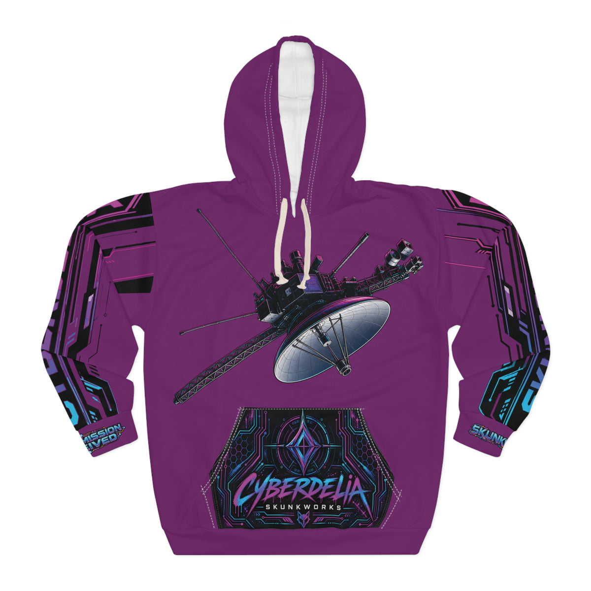 Purple Cyberdelia Rose Hoodie — Psychedelic Cyberpunk Pullover