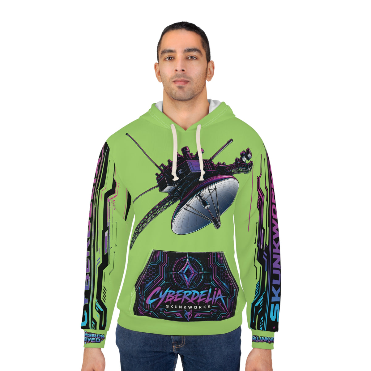 Green Cyberdelia Rose Hoodie — Psychedelic Cyberpunk Pullover