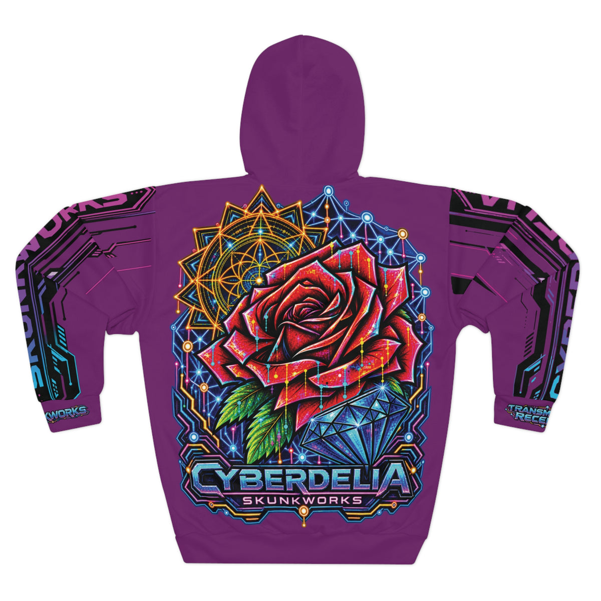 Purple Cyberdelia Rose Hoodie — Psychedelic Cyberpunk Pullover