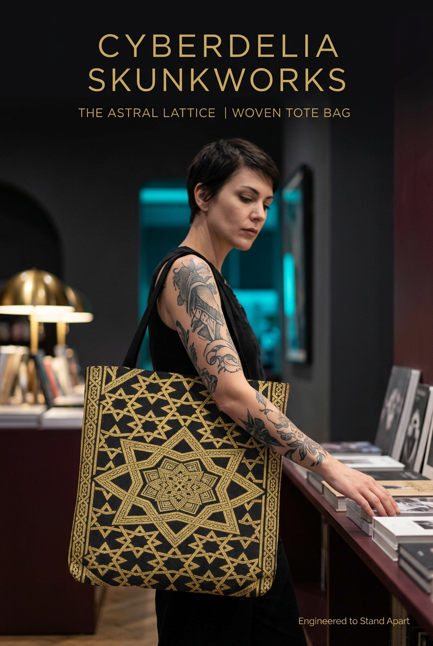 Astral Lattice woven tote lifestyle mockup draft