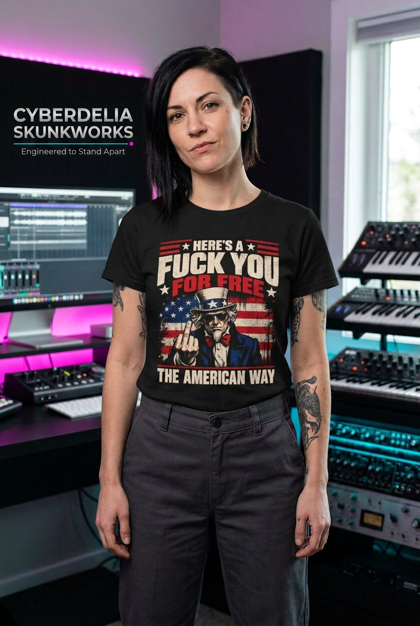 Cyberdelia Skunkworks branded American Way tee mockup