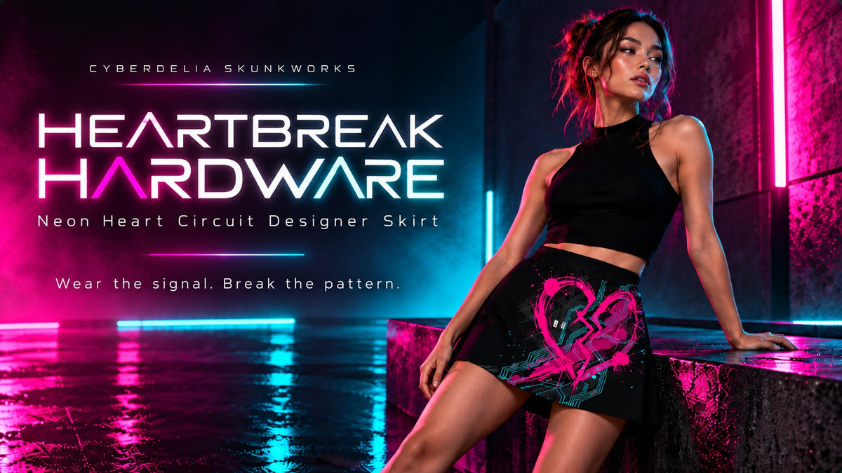 Cyberdelia Skunkworks | Heartbreak Hardware Neon Heart Circuit Designer Skirt | Branded Campaign Hero